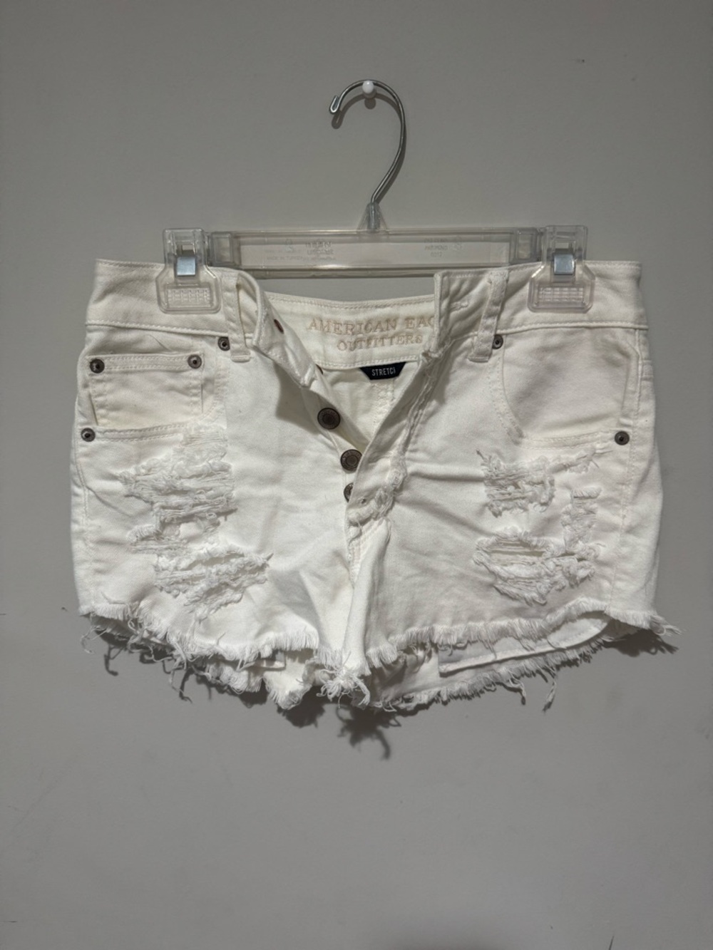 American Eagle Outfitters White Distressed High Waisted Festival Jean Shorts